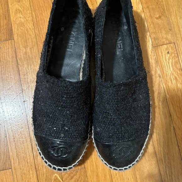 100% GENUINE Chanel Tweed & Leather CC Cap Toe Espadrille Flats Size NIB Sz 39 - Picture 8 of 9